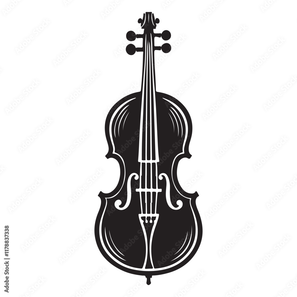 Fototapeta premium Cello Silhouette Vector Illustration, Solid White Background.