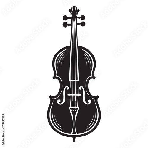 Cello Silhouette Vector Illustration, Solid White Background.