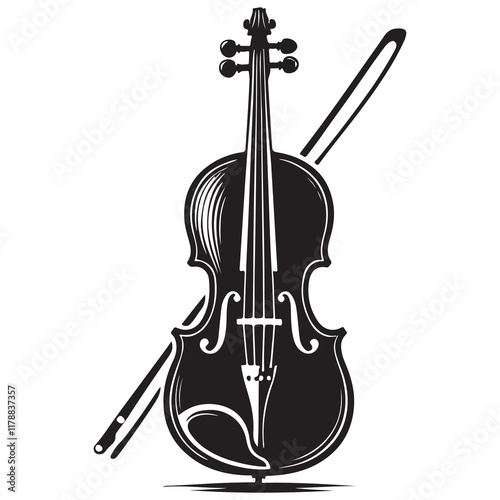 Cello Silhouette Vector Illustration, Solid White Background.
