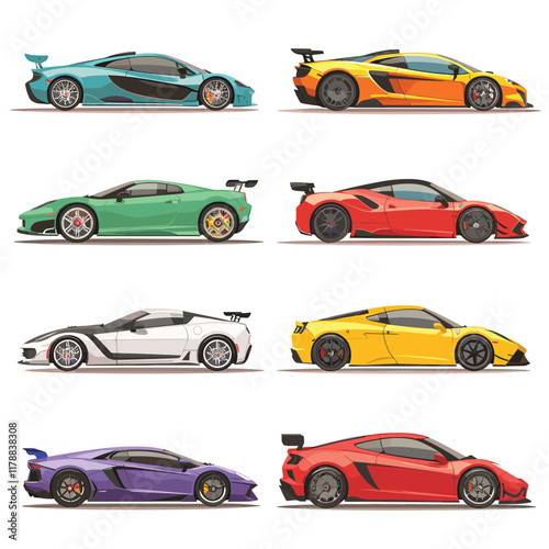 set of Different sport cars isolated on white background. Vector illustrations of Racing car set