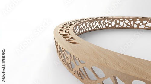 Modern Wooden Bench with Intricate Cutout Design photo