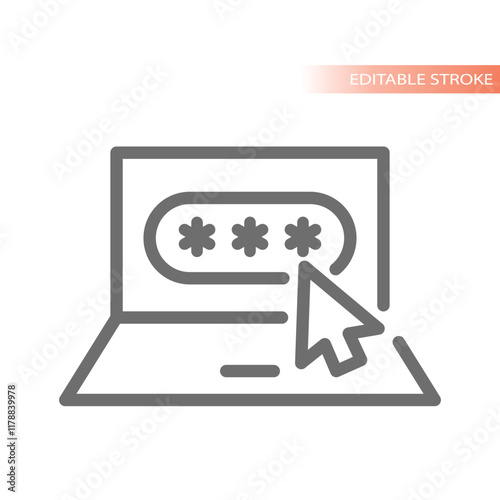 Laptop password login line vector icon. Masked characters user and account entre.