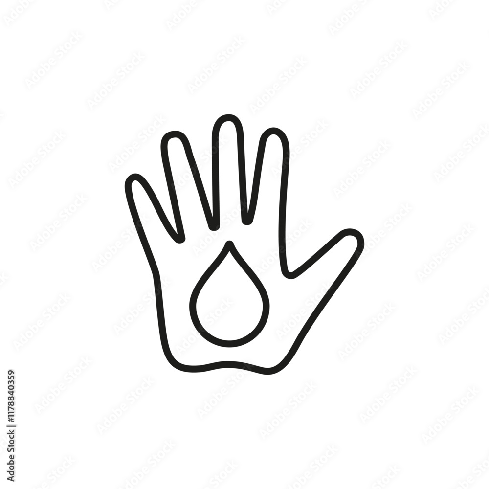 Hand with a drop inside. Isolated vector icon and logo on white background. Hand with a drop inside. Isolated vector icon and logo on white background.
