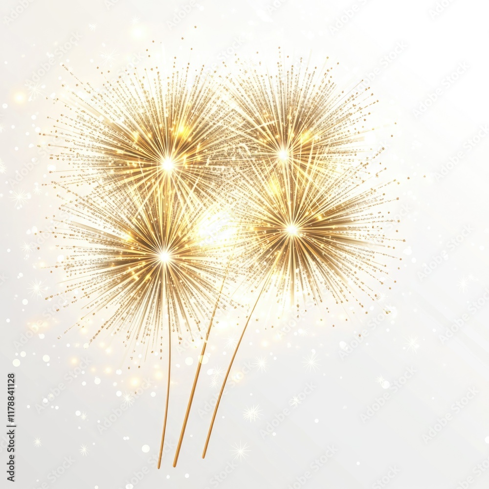 Golden Fireworks on White Background Golden Fireworks on White Background