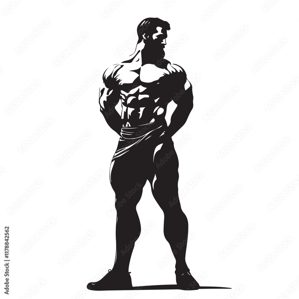 Fototapeta premium Black and White Bodybuilder in Action – Vector Illustration