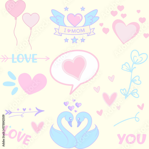 Love Icons set, symbol Vector clipart for Valentines Day.  Romantic Holiday Greeting Design
