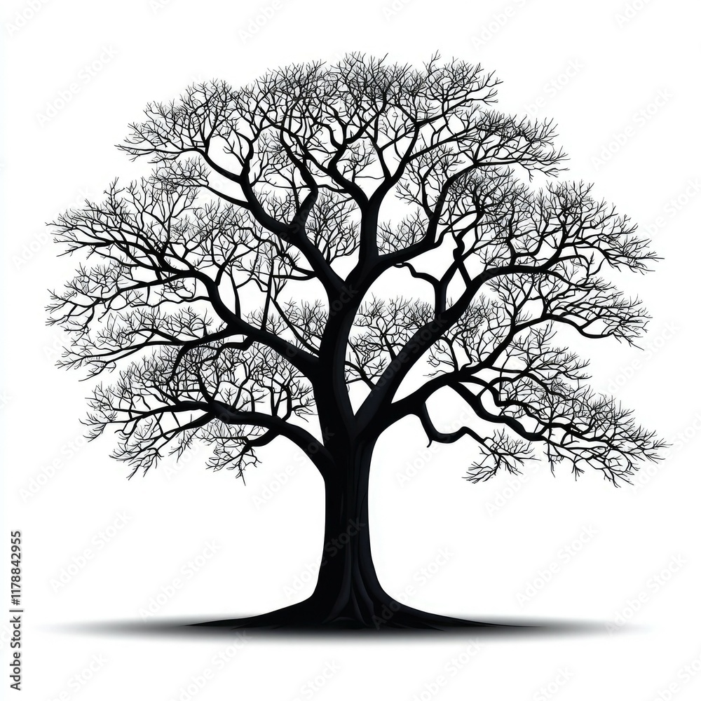 Obraz premium Majestic Silhouette of a Leafless Tree in Winter: A Black and White Nature Illustration