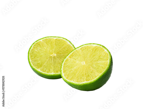 Half with slice of fresh green lime isolated on transparen png