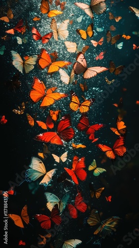  various brightly colored butterflies on a black background.