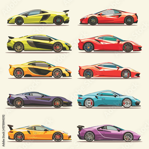 set of Different sport cars isolated on white background. Vector illustrations of Racing car set