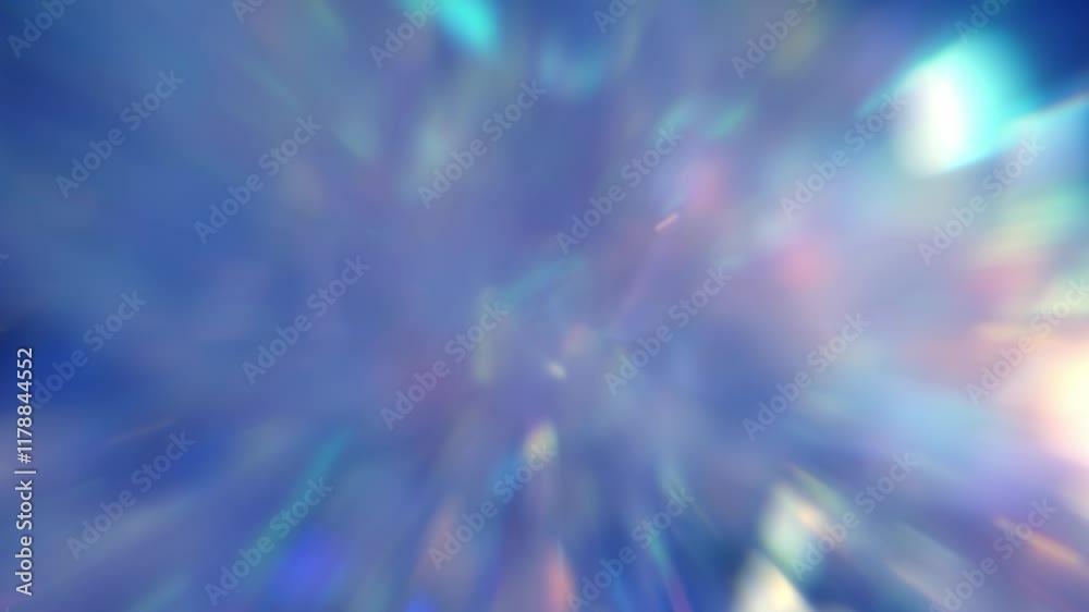 Laser neon red and blue light rays flash and glow. Light show. Optical Crystal Prism Beams. Blurred pastel unicorn background