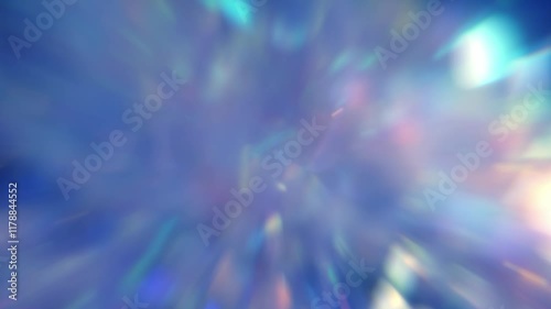 Laser neon red and blue light rays flash and glow. Light show. Optical Crystal Prism Beams. Blurred pastel unicorn background