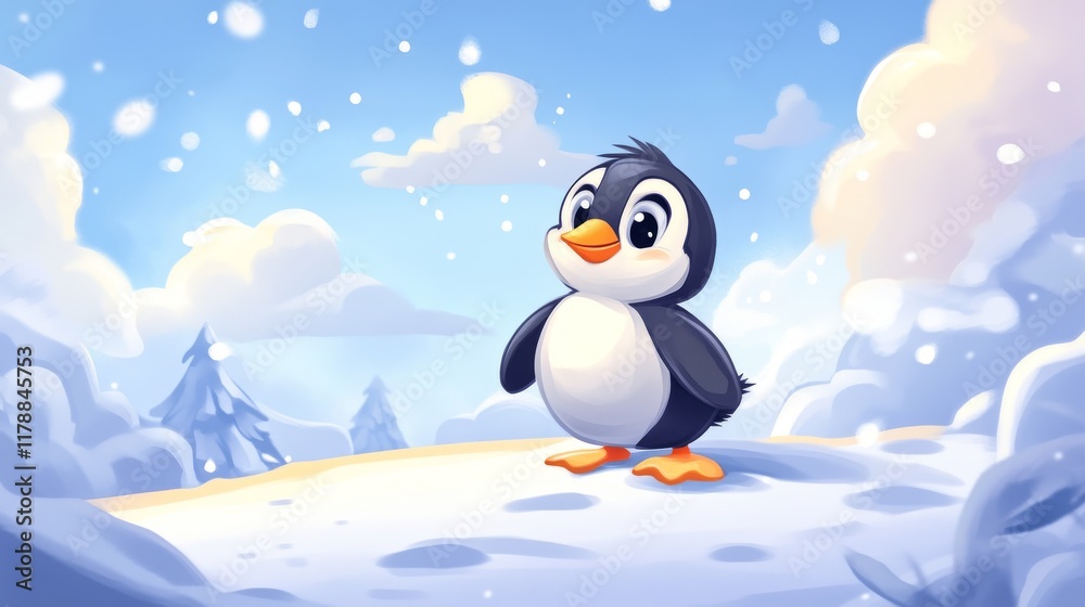 Naklejka premium 1.Concept 1: Childish background with funny little penguin