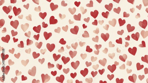 Wallpaper Mural 53.An endless print of tiny overlapping hearts in varying shades of red on a smooth cream backdrop, creating a soft and warm Valentine's day feel. Torontodigital.ca