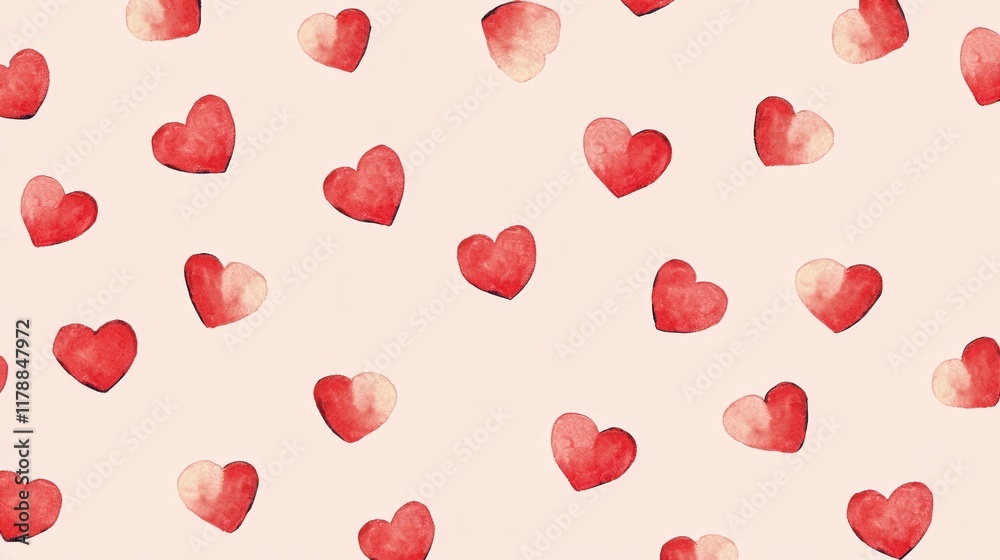 54.A flat design pattern featuring clusters of tiny red hearts scattered randomly on a muted blush-pink background, adding a playful and modern touch. 54.A flat design pattern featuring clusters of tiny red hearts scattered randomly on a muted blush-pink background, adding a playful and modern touch.