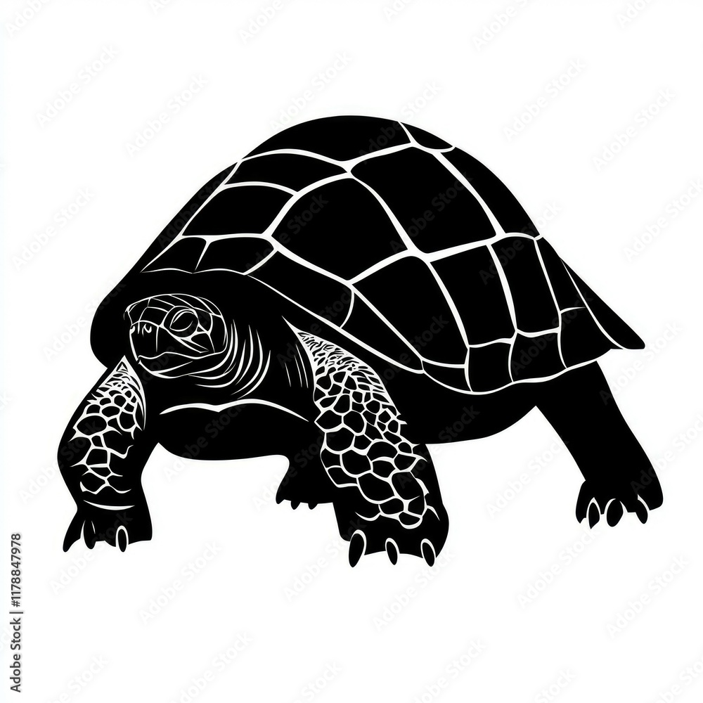 Fototapeta premium Majestic Tortoise Silhouette: Black and White Reptile Vector Art