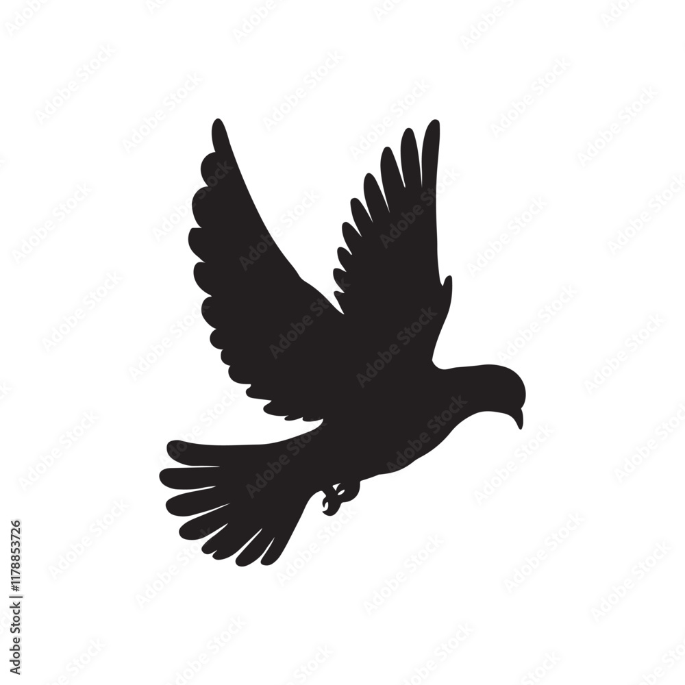 Fototapeta premium flying dove silhouette vector, Birds icon set, animal vector, Pigeon silhouette | vector silhouette illustration on white background, dove logo vector icon illustration, logo template