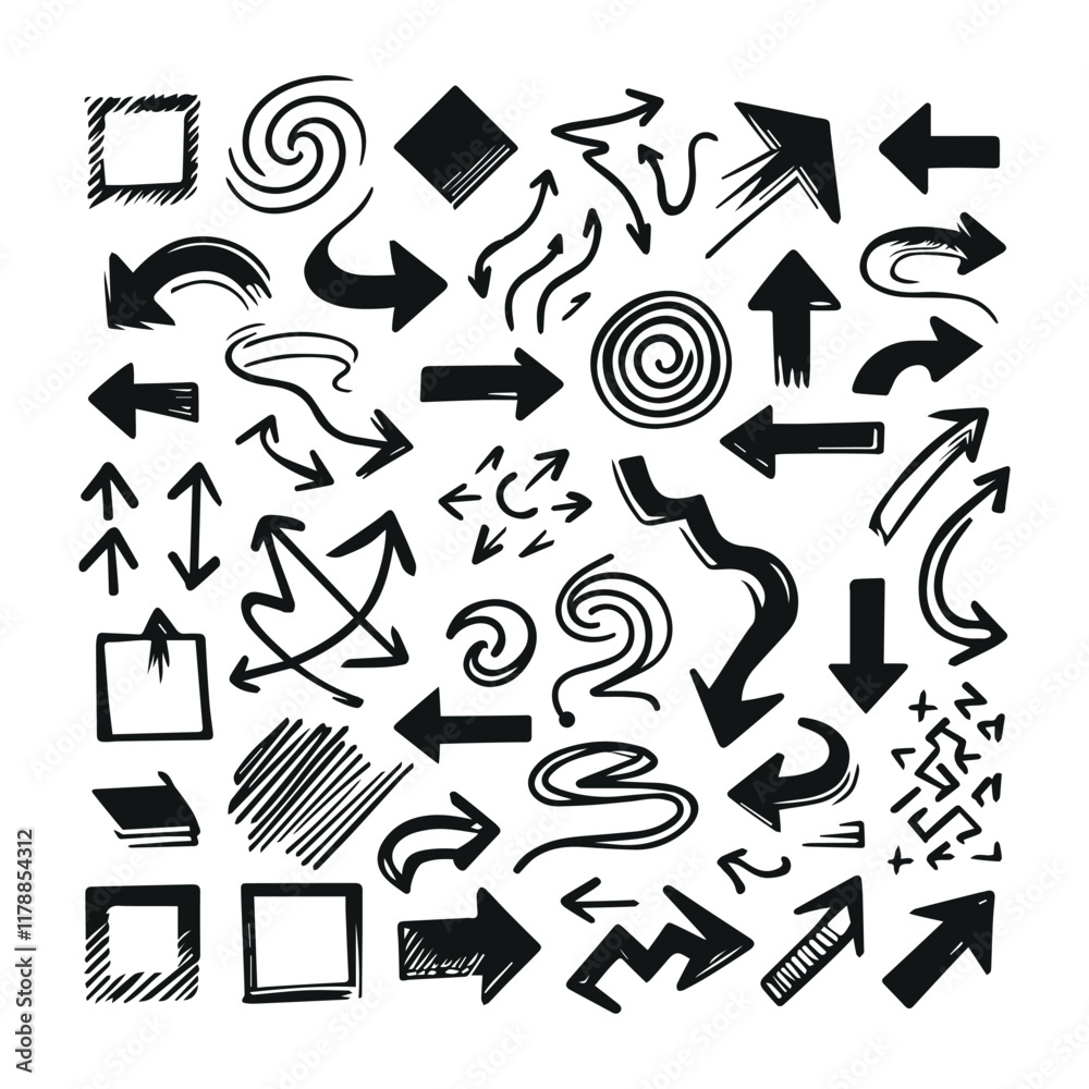 Hand drawn creative geometric pointing outline shapes and doodle frames illustration set arrow Hand drawn creative geometric pointing outline shapes and doodle frames illustration set arrow