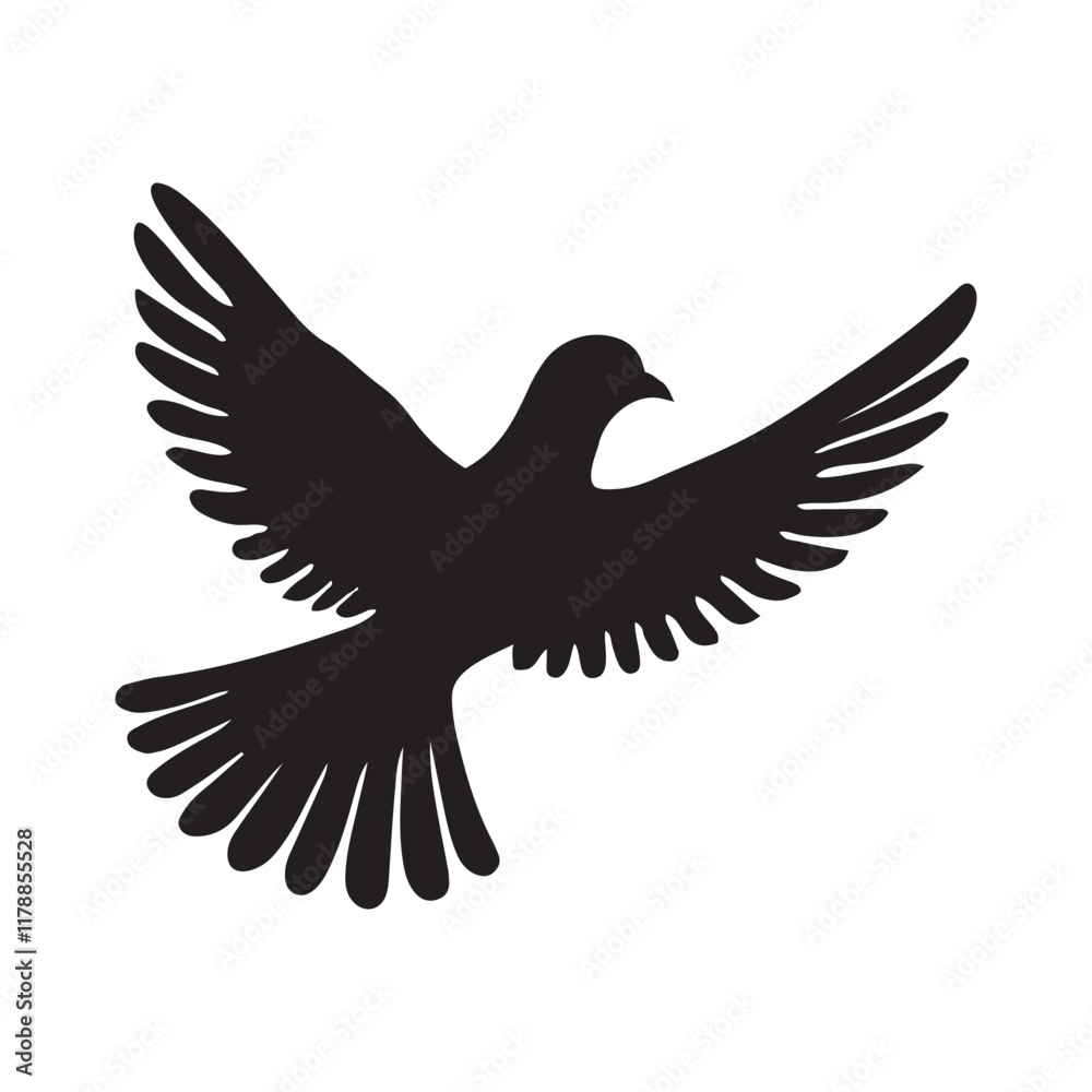  flying dove silhouette vector, Birds icon set, animal vector, Pigeon silhouette | vector silhouette illustration on white background, dove logo vector icon illustration, logo template
