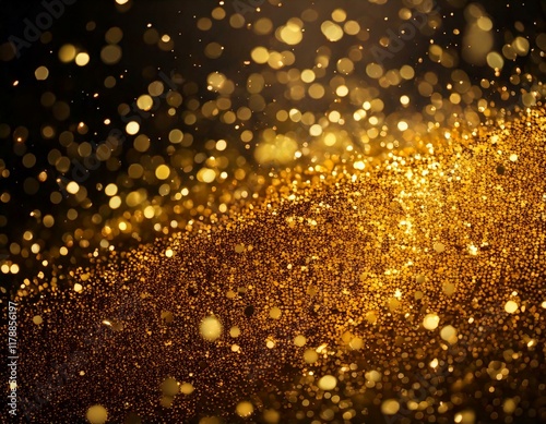 Beautiful abstract background featuring shimmering gold sequins, sparkling particles, festive Christmas theme, luxurious design, elegant texture, radiant reflections, opulent atmosphere, golden glamou photo