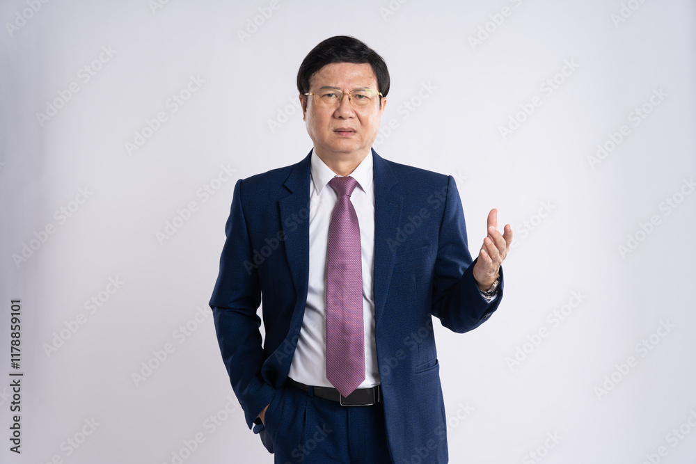portrait of elderly asian businessman posing on white background portrait of elderly asian businessman posing on white background