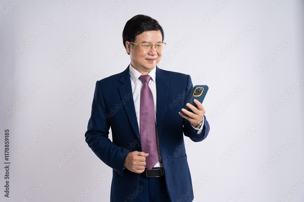 portrait of elderly asian businessman posing on white background portrait of elderly asian businessman posing on white background