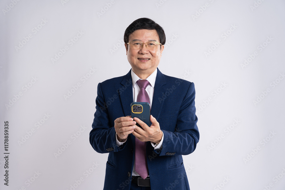 portrait of elderly asian businessman posing on white background portrait of elderly asian businessman posing on white background