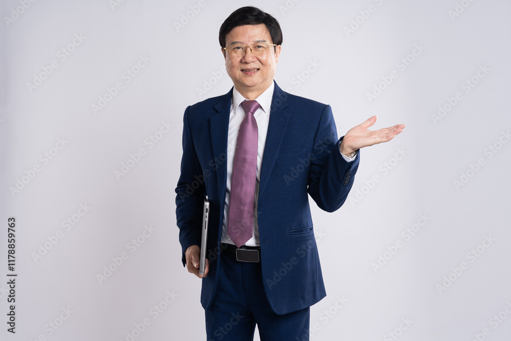 portrait of elderly asian businessman posing on white background portrait of elderly asian businessman posing on white background