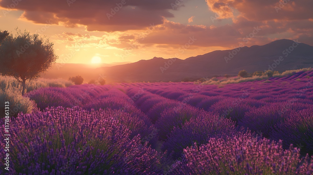 Fototapeta premium Sunset over Lavender Fields in Provence