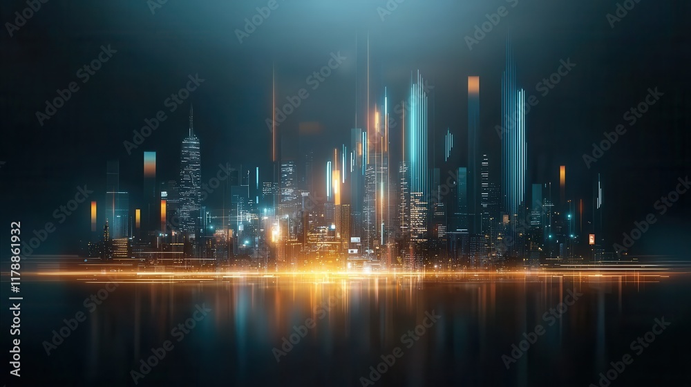 Fototapeta premium Digital economic growth showcased in glowing holograph cityscape urban environment gigapixel visuals futuristic perspective innovation concept