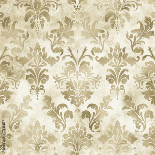 Elegant Floral Damask Pattern in Soft Beige Tones
