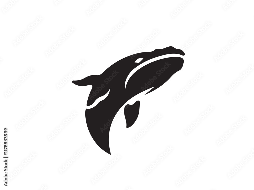 Fototapeta premium Black whale silhouette. Vector illustration of a whale silhouette. Vector black silhouette of a whale isolated on a white background.