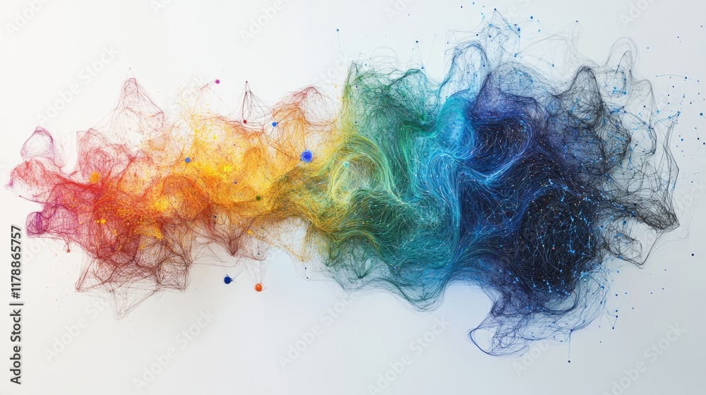 Fototapeta premium Conceptual Visualization of Big Data Network in Colorful Flowing Patterns Representing Connections and Insights