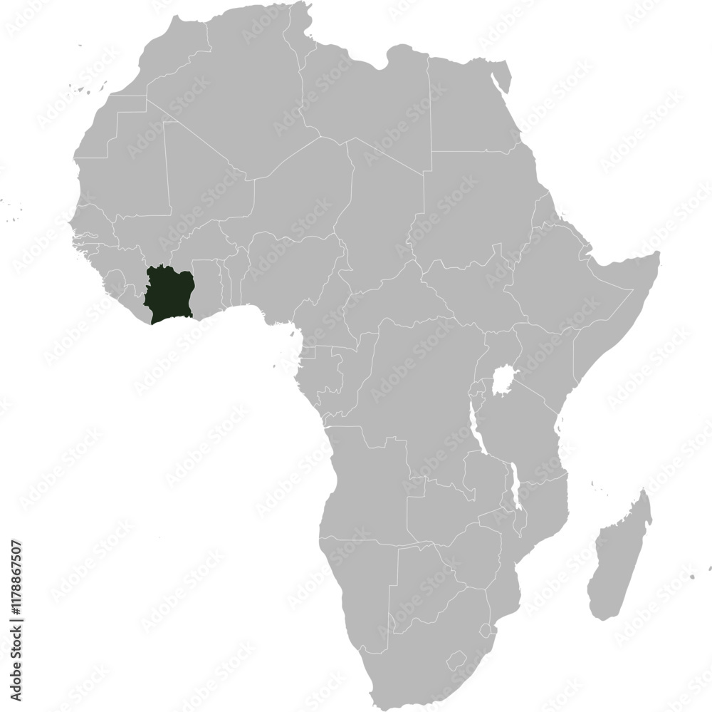 Fototapeta premium Detailed national location map of IVORY COAST (COTE D'IVOIRE) within the great continent of Africa