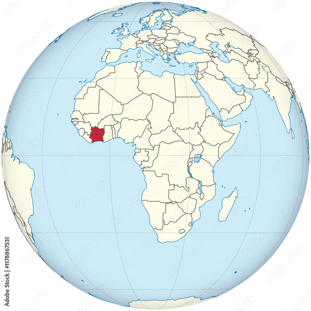 Detailed national location map of IVORY COAST (COTE D'IVOIRE) within the great continent of Africa Detailed national location map of IVORY COAST (COTE D'IVOIRE) within the great continent of Africa