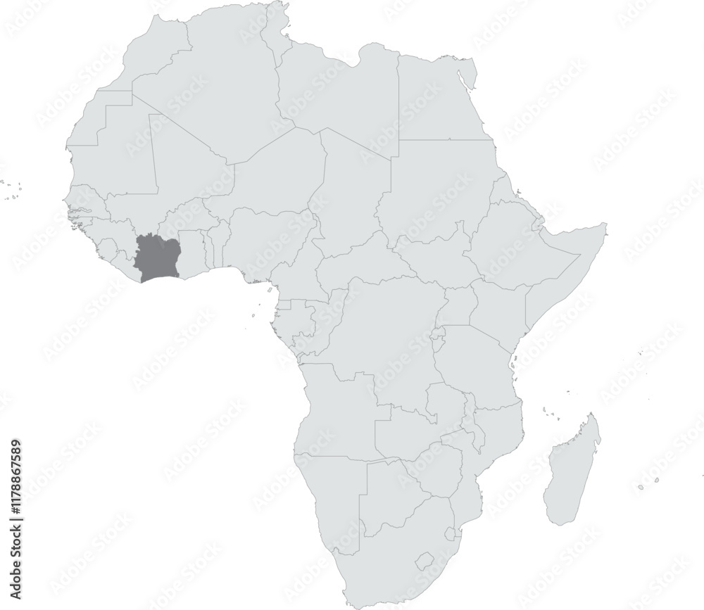 Detailed national location map of IVORY COAST (COTE D'IVOIRE) within the great continent of Africa Detailed national location map of IVORY COAST (COTE D'IVOIRE) within the great continent of Africa