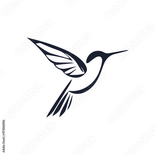 Creative Minimalist Leaf Hummingbird Logo Design Silhouette Vector Illustration photo