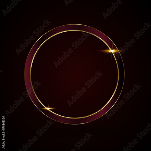 A premium, luxury metal circle frames vector realistic illustration. Glod medal button isolated on black background. enclosed by a shiny gold metallic border.