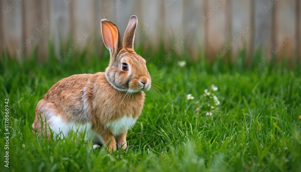 Adorable rabbit sitting in a grassy field, looking alert and curious. Adorable rabbit sitting in a grassy field, looking alert and curious.