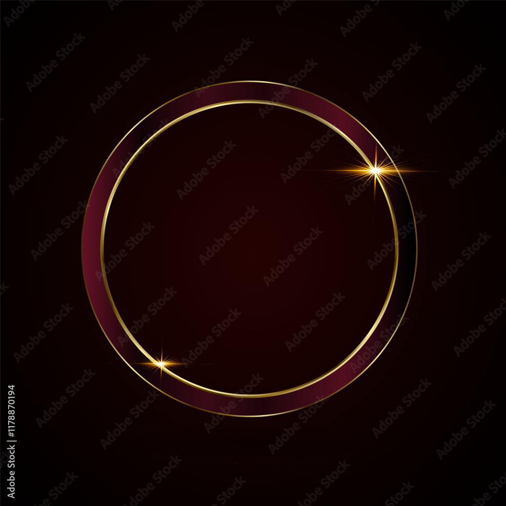 A premium, luxury metal circle frames vector realistic illustration. Glod medal button isolated on black background. enclosed by a shiny gold metallic border.