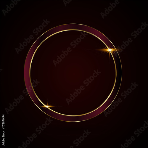 A premium, luxury metal circle frames vector realistic illustration. Glod medal button isolated on black background. enclosed by a shiny gold metallic border.