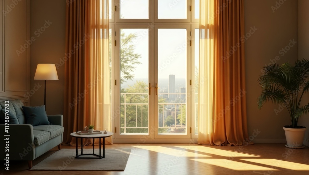 Open window view adding perspective and natural energy to presentation space , Professional stock photo, AI generated photograph Open window view adding perspective and natural energy to presentation space , Professional stock photo, AI generated photograph
