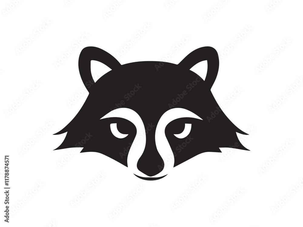 Fototapeta premium Black racoon silhouette isolated on white background. Raccoon face black silhouette. Racoon head icon vector illustration.