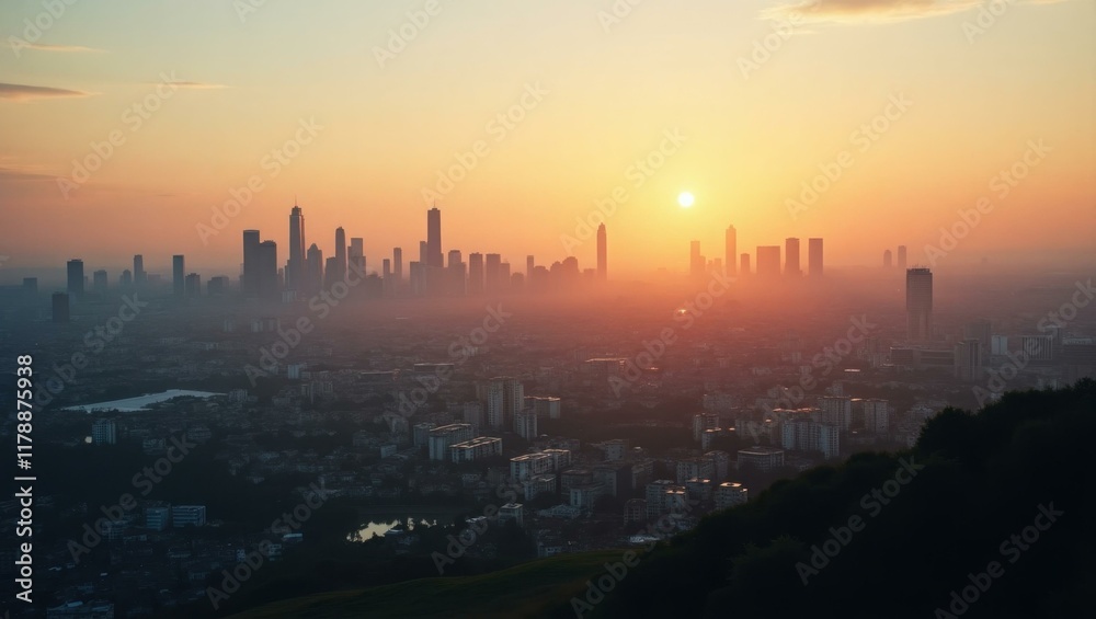 Sprawling suburbs on fringes their softer glow contrasting with city's bright center, Professional stock photo, AI generated photograph Sprawling suburbs on fringes their softer glow contrasting with city's bright center, Professional stock photo, AI generated photograph