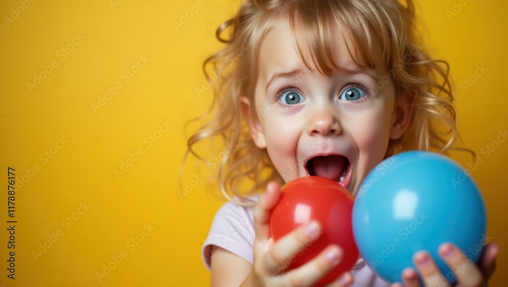 Child's surprised expression as balloon unexpectedly pops in their hands, Professional stock photo, AI generated photograph Child's surprised expression as balloon unexpectedly pops in their hands, Professional stock photo, AI generated photograph