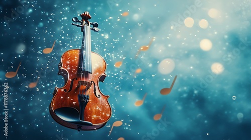 Wallpaper Mural Floating violin, musical notes, bokeh background; concert poster. Torontodigital.ca