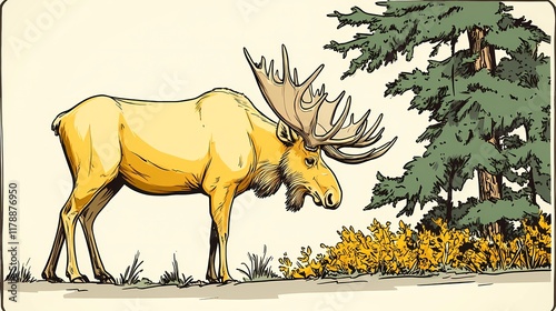 Wallpaper Mural Majestic moose standing in the wild, scenic nature background image. Torontodigital.ca