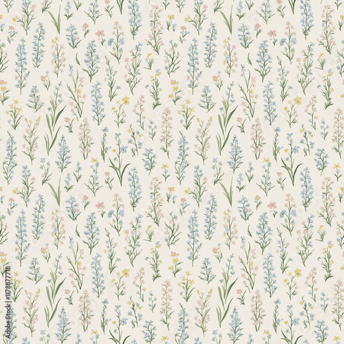Seamless botanical pattern with delicate floral elements on light background