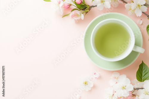 緑茶と桜　Japanese tea photo