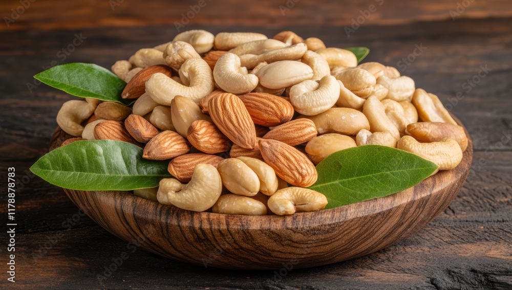 Wooden bowl with mixed nuts on a wooden background. Wooden bowl with mixed nuts on a wooden background.